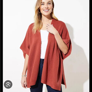 LOFT RUST ORANGE WAFFLE STITCH OPEN SWEATER WRAP